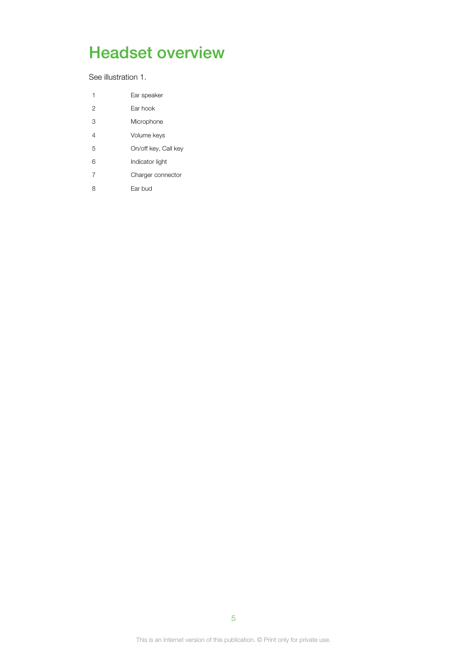 Headset overview | Sony VH110 User Manual | Page 5 / 18