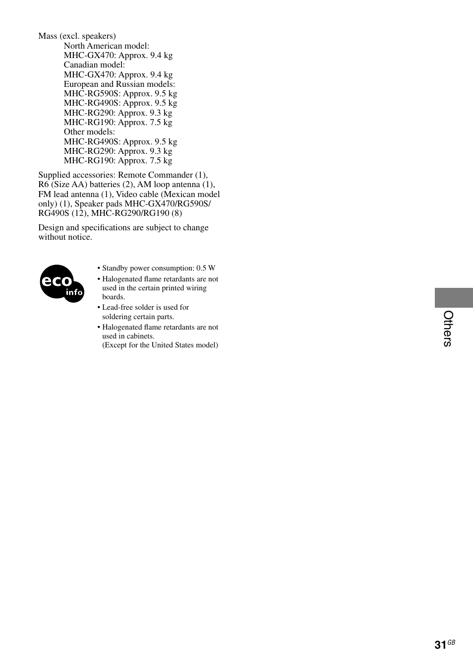 Others | Sony RG590S User Manual | Page 31 / 32