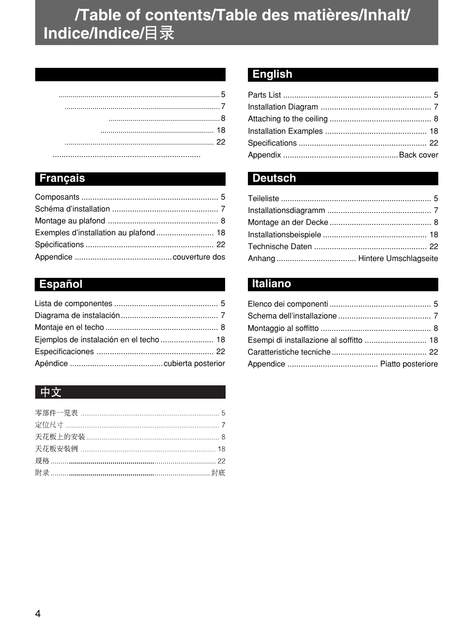English, Français deutsch, Italiano | Español | Sony PSS-610 User Manual | Page 4 / 24