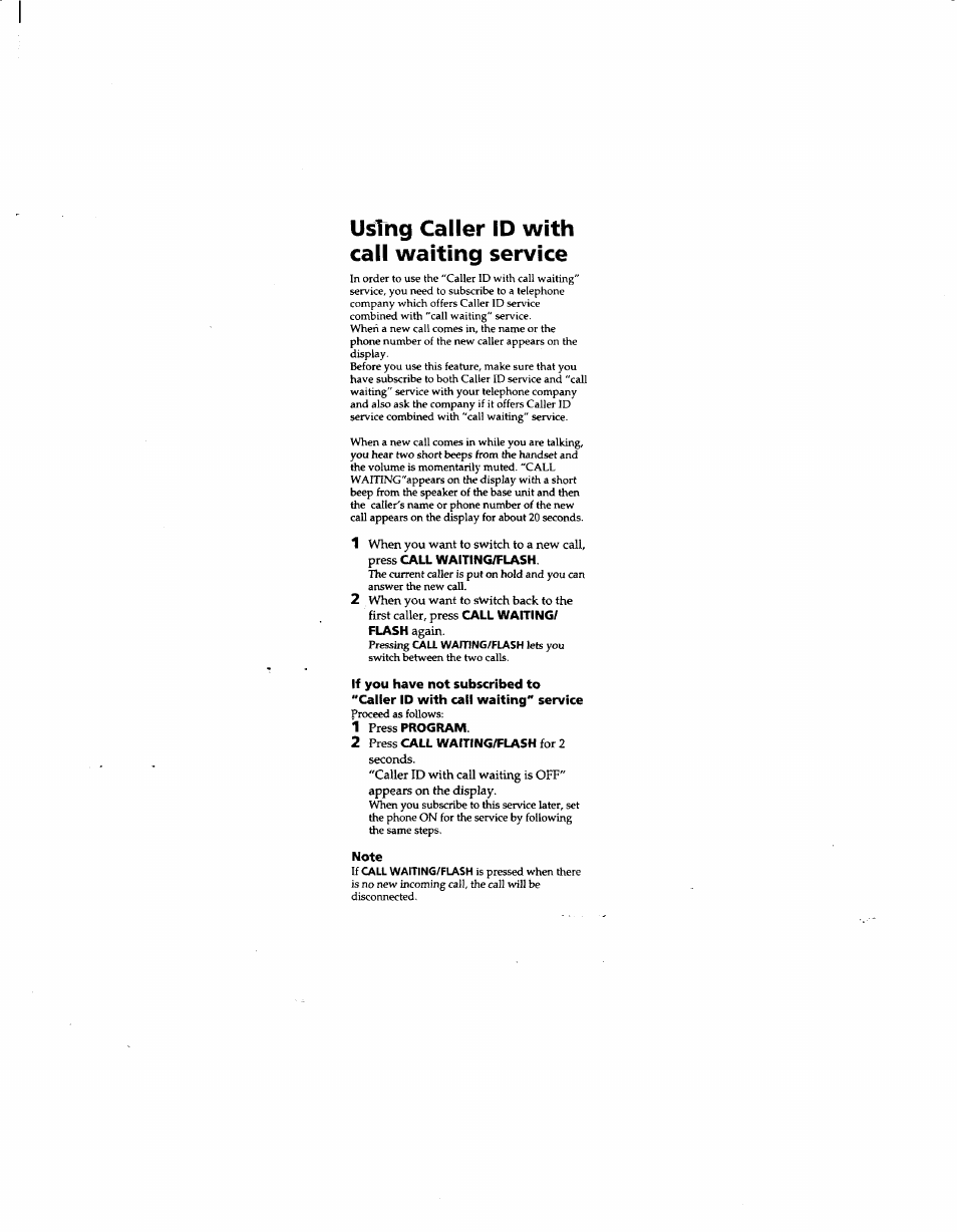 Ustng caller id with call waiting service | Sony SCT-ID10 User Manual | Page 11 / 11