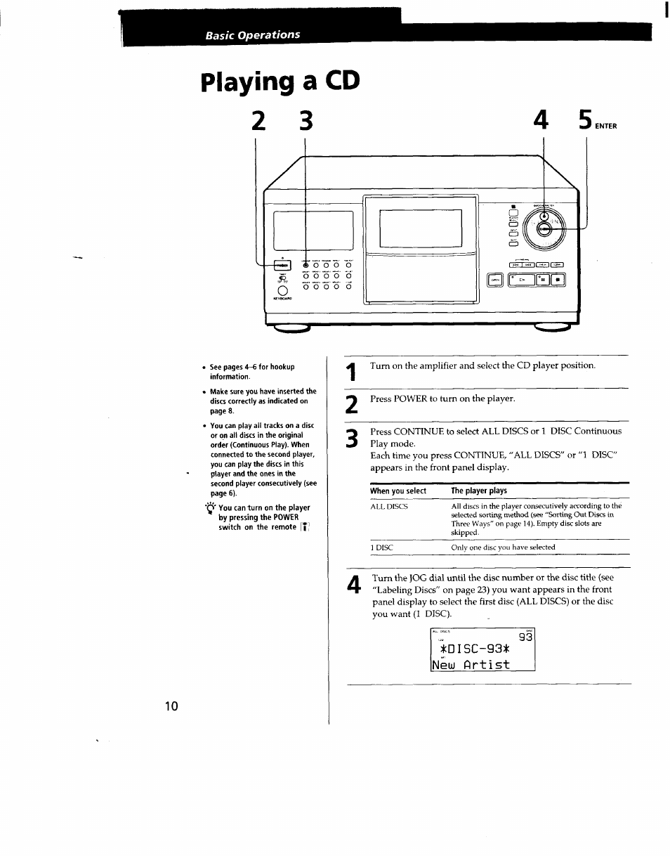 Playing a cd, Playing a cd 2 3 4 5 | Sony CDP-CX270 User Manual | Page 10 / 32