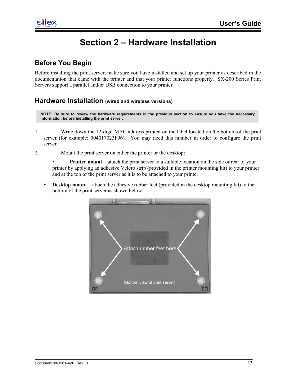 Section 2 – hardware installation, Before you begin, User’s guide | Hardware installation | Sony SX-215 User Manual | Page 13 / 87