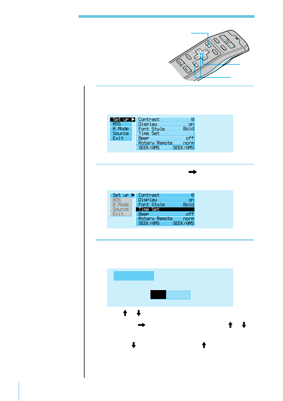Setting the clock, Time set | Sony XES User Manual | Page 16 / 72