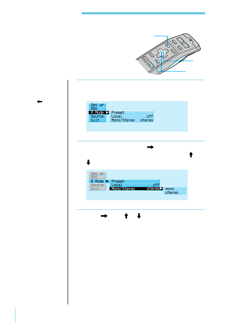 Specifying monaural/stereo mode | Sony XES User Manual | Page 44 / 72