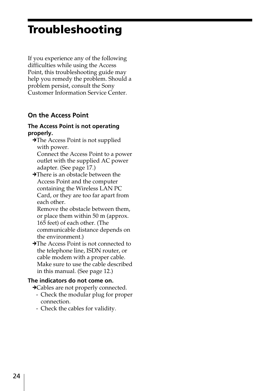 Troubleshooting | Sony PCWA-A100 User Manual | Page 24 / 28