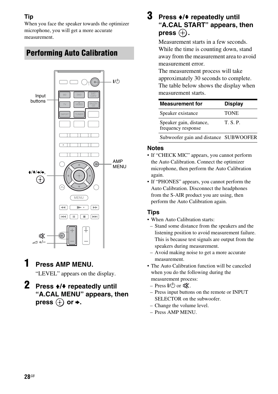 Performing auto calibration, Press amp menu | Sony HT-AF5 User Manual | Page 28 / 80