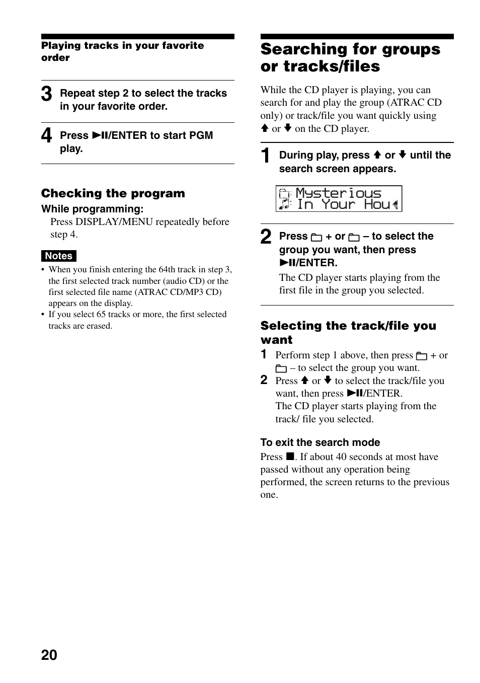 Searching for groups or tracks/files | Sony Atrac3/MP3 CD Walkman D-NE306CK User Manual | Page 20 / 40