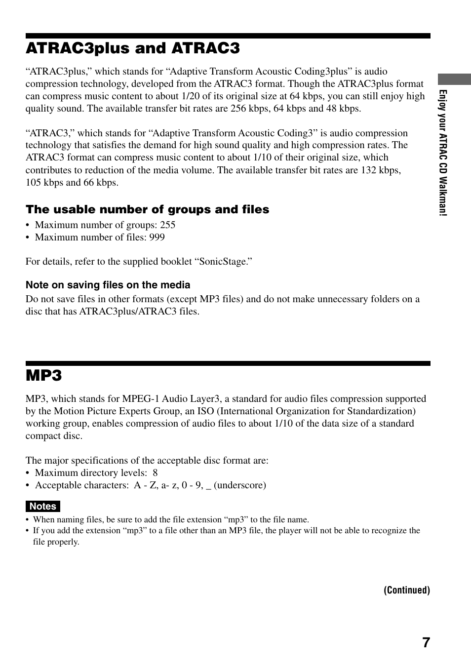 Atrac3plus and atrac3 | Sony Atrac3/MP3 CD Walkman D-NE306CK User Manual | Page 7 / 40