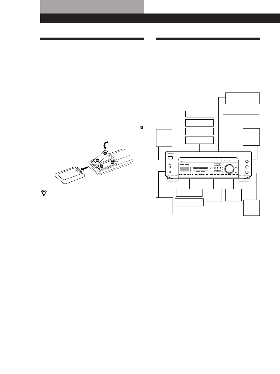 Getting started, Unpacking 4 hookup overview 4, Unpacking | Hookup overview, Inserting batteries into the remote, Before you get started | Sony STR-V323 User Manual | Page 4 / 26