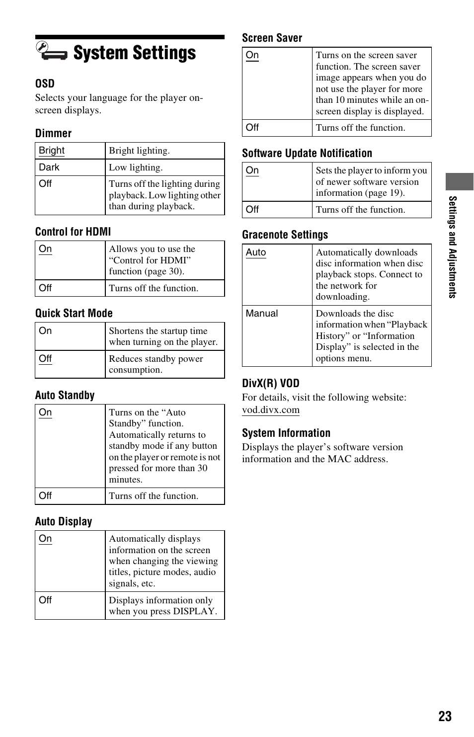 System settings | Sony 4-169-142-13(1) User Manual | Page 23 / 35
