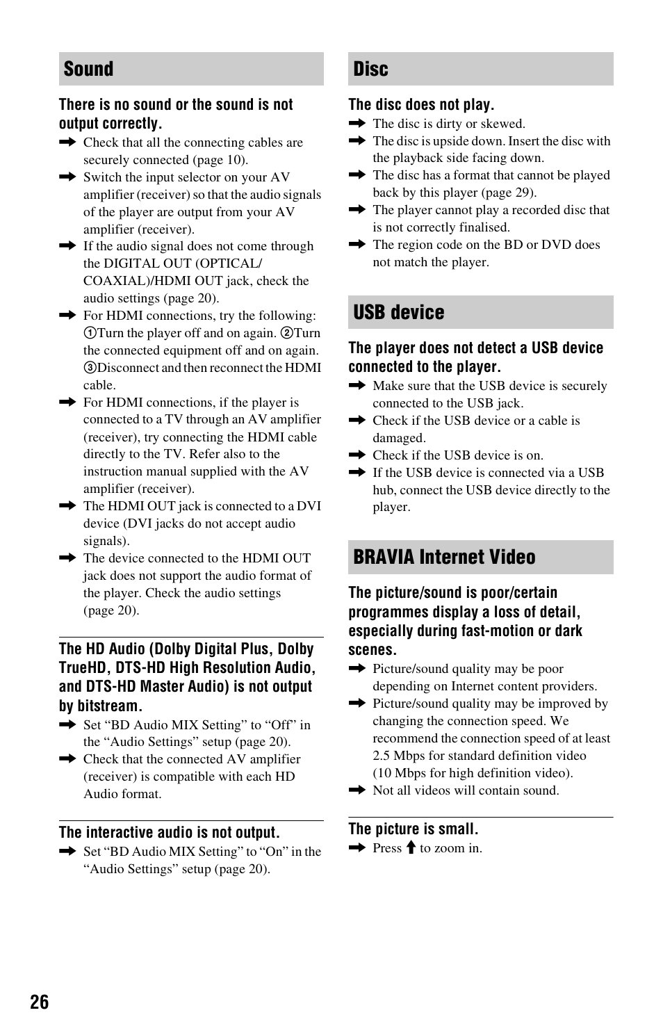 Sound disc usb device bravia internet video | Sony 4-169-142-13(1) User Manual | Page 26 / 35