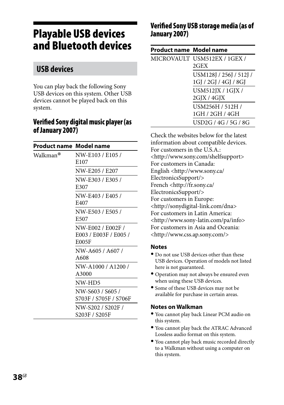 Playable usb devices and bluetooth devices, Playable usb devices and, Bluetooth devices | Usb devices | Sony CMT-HX5BT User Manual | Page 38 / 40
