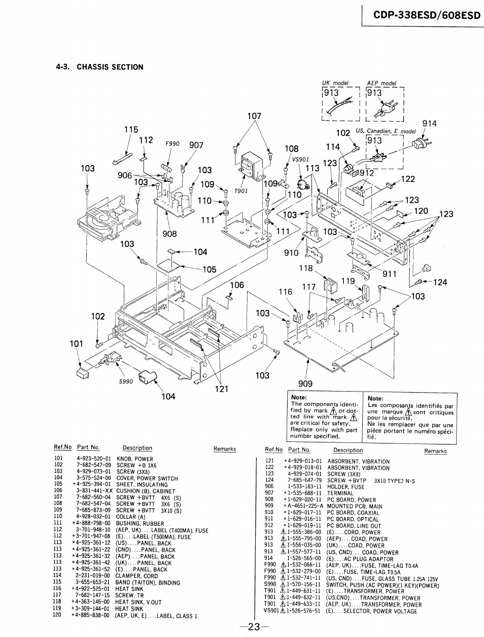 3. chassis section | Sony cdp 338esd User Manual | Page 13 / 20