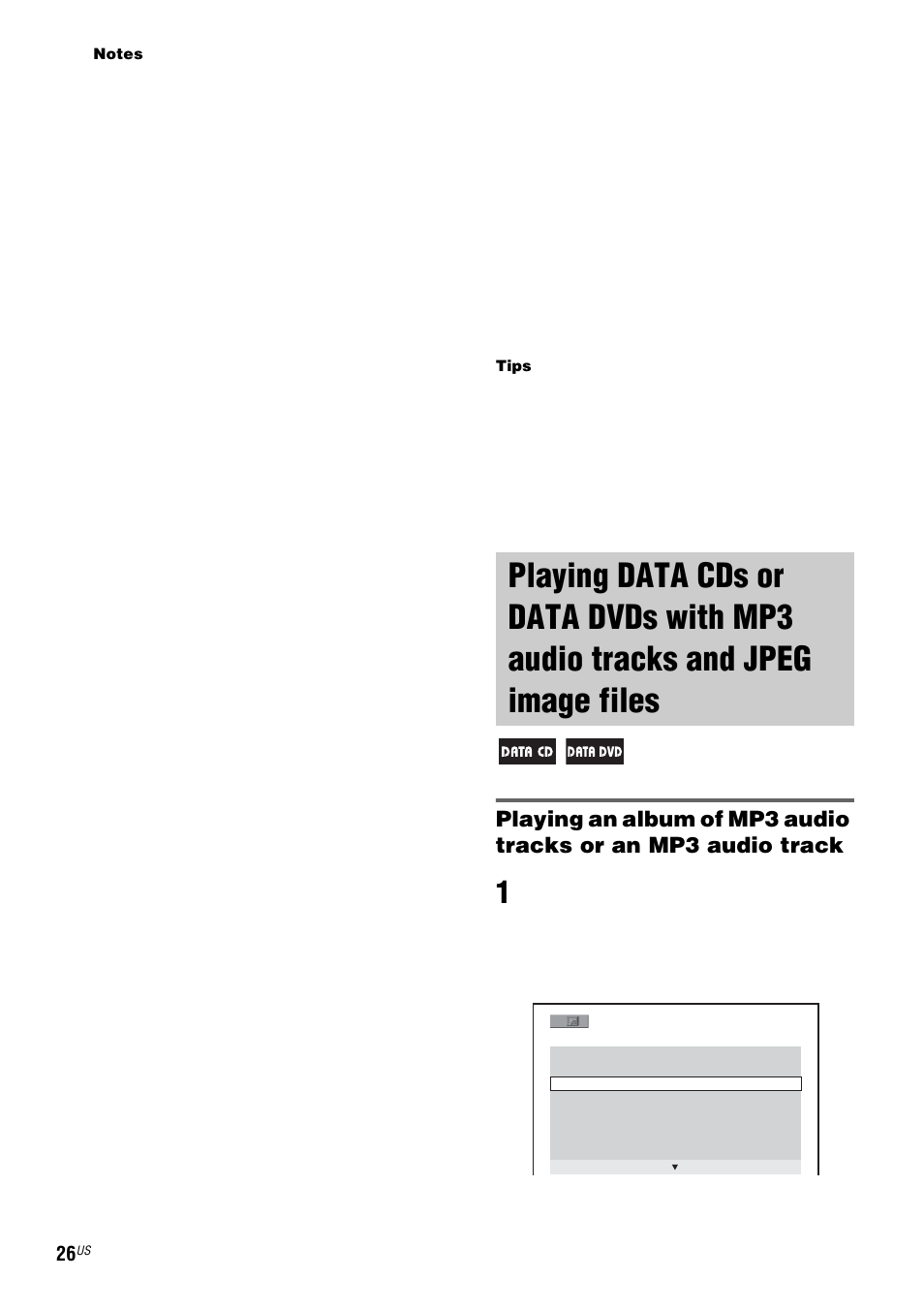 Playing data cds or data dvds, With mp3 audio tracks and jpeg image files | Sony FST-ZX100D User Manual | Page 26 / 96