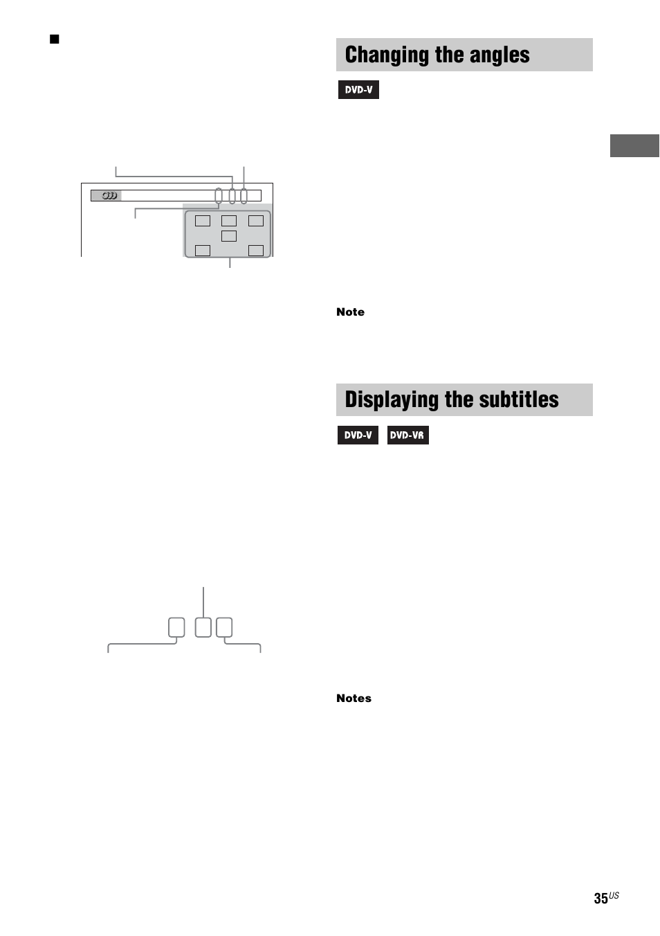 Changing the angles, Displaying the subtitles, Changing the angles displaying the subtitles | Dolby digital 3 / 2 | Sony FST-ZX100D User Manual | Page 35 / 96