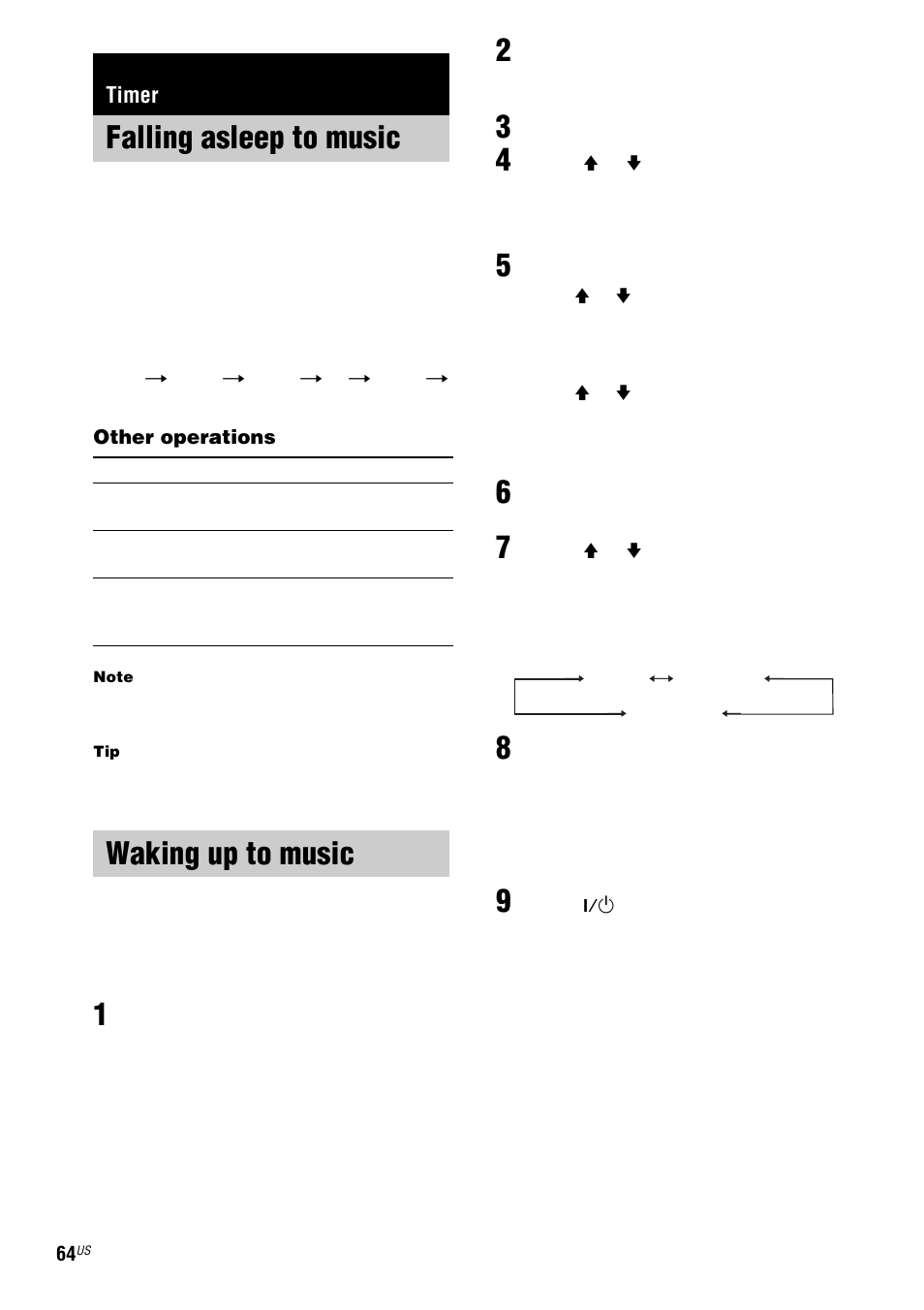Timer, Falling asleep to music, Sleep timer | Waking up to music, Play timer | Sony FST-ZX100D User Manual | Page 64 / 96