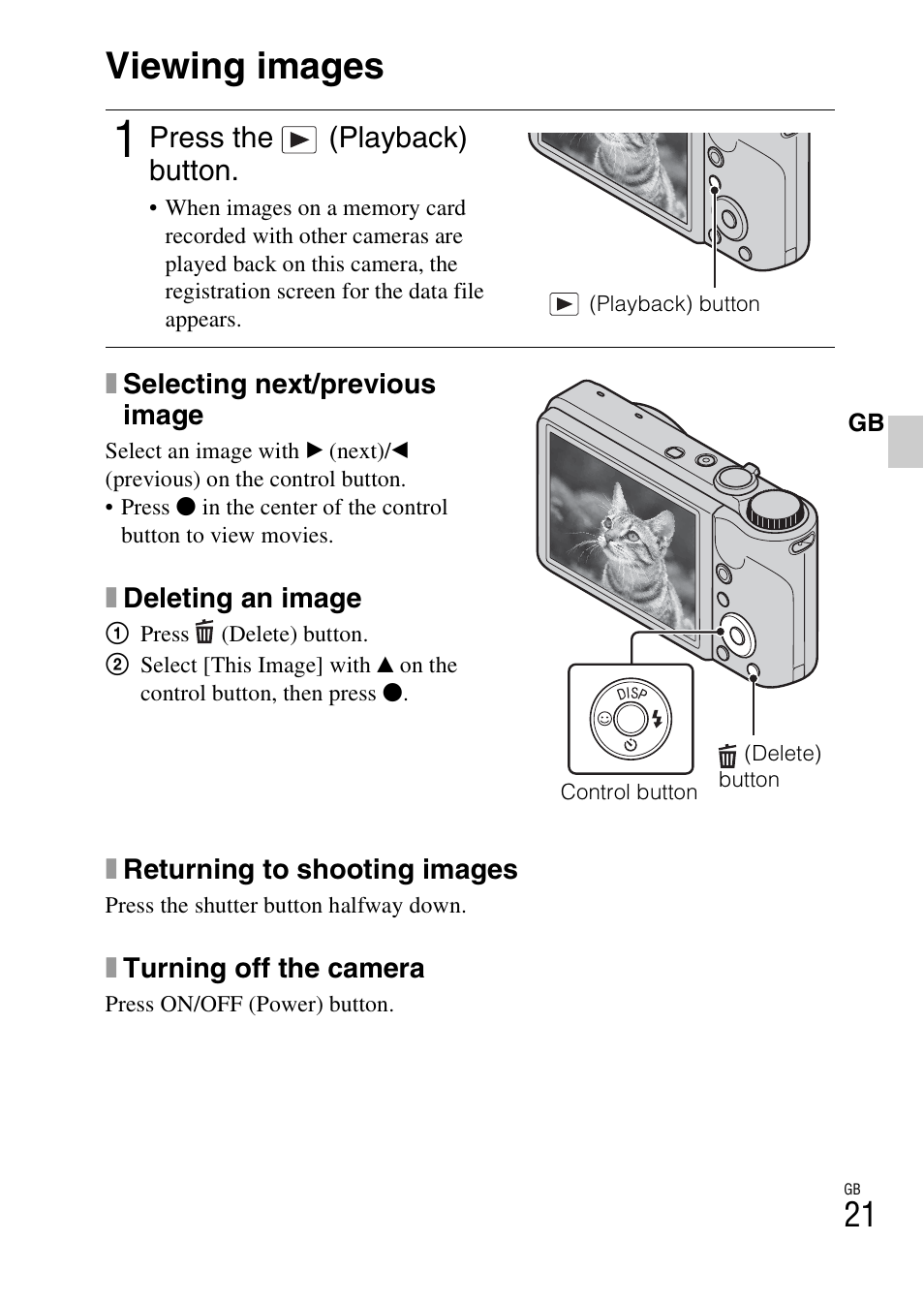 Viewing images | Sony CYBER-SHOT DSC-HX5/HX5V User Manual | Page 21 / 60