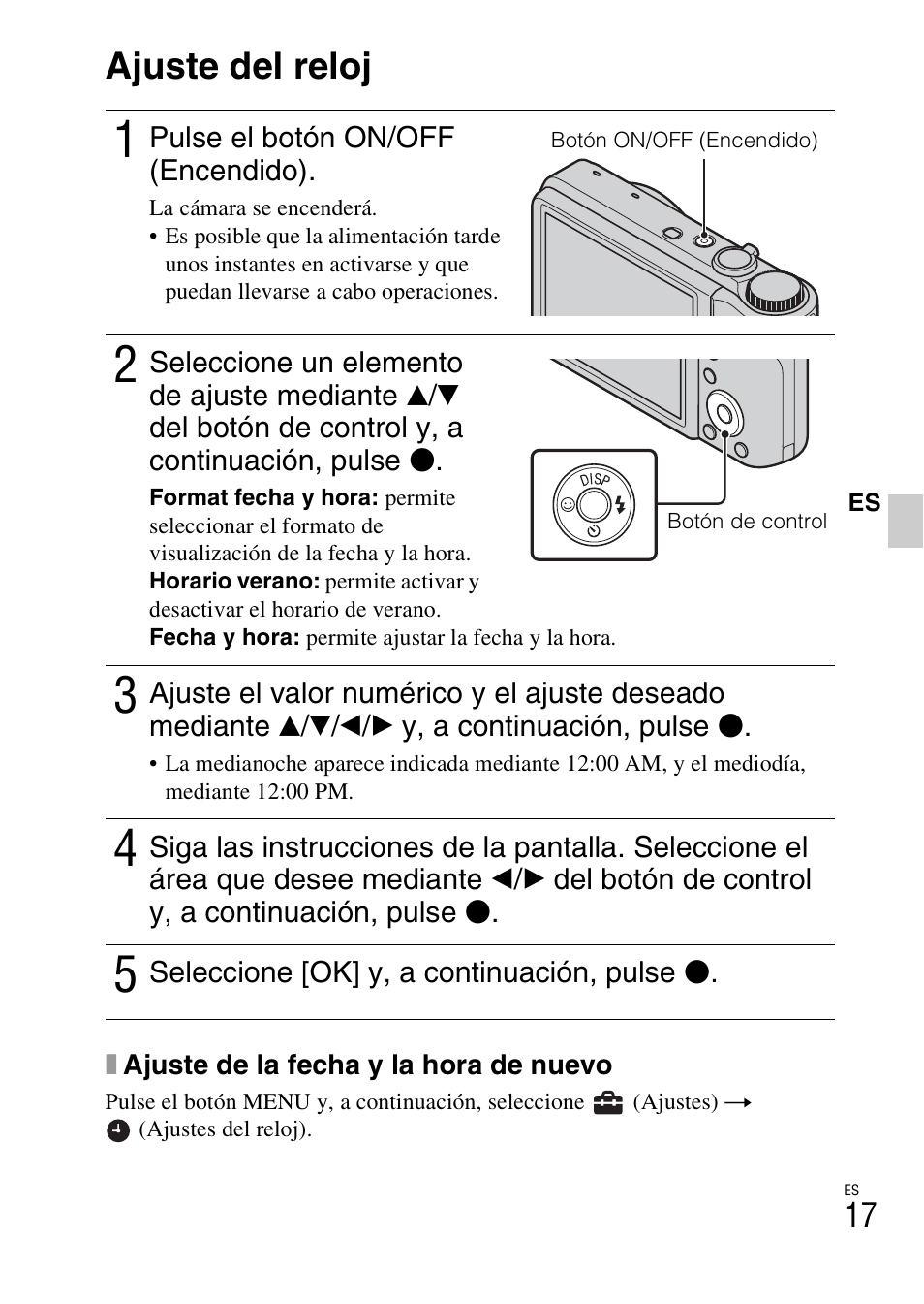 Ajuste del reloj | Sony CYBER-SHOT DSC-HX5/HX5V User Manual | Page 47 / 60