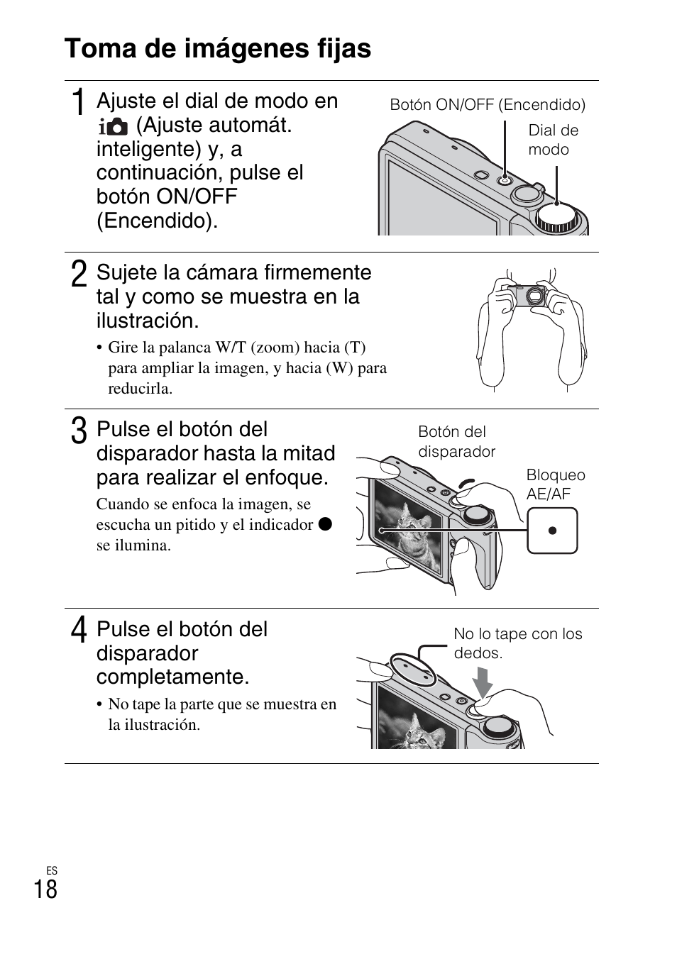 Toma/visualización de imágenes, Toma de imágenes fijas | Sony CYBER-SHOT DSC-HX5/HX5V User Manual | Page 48 / 60