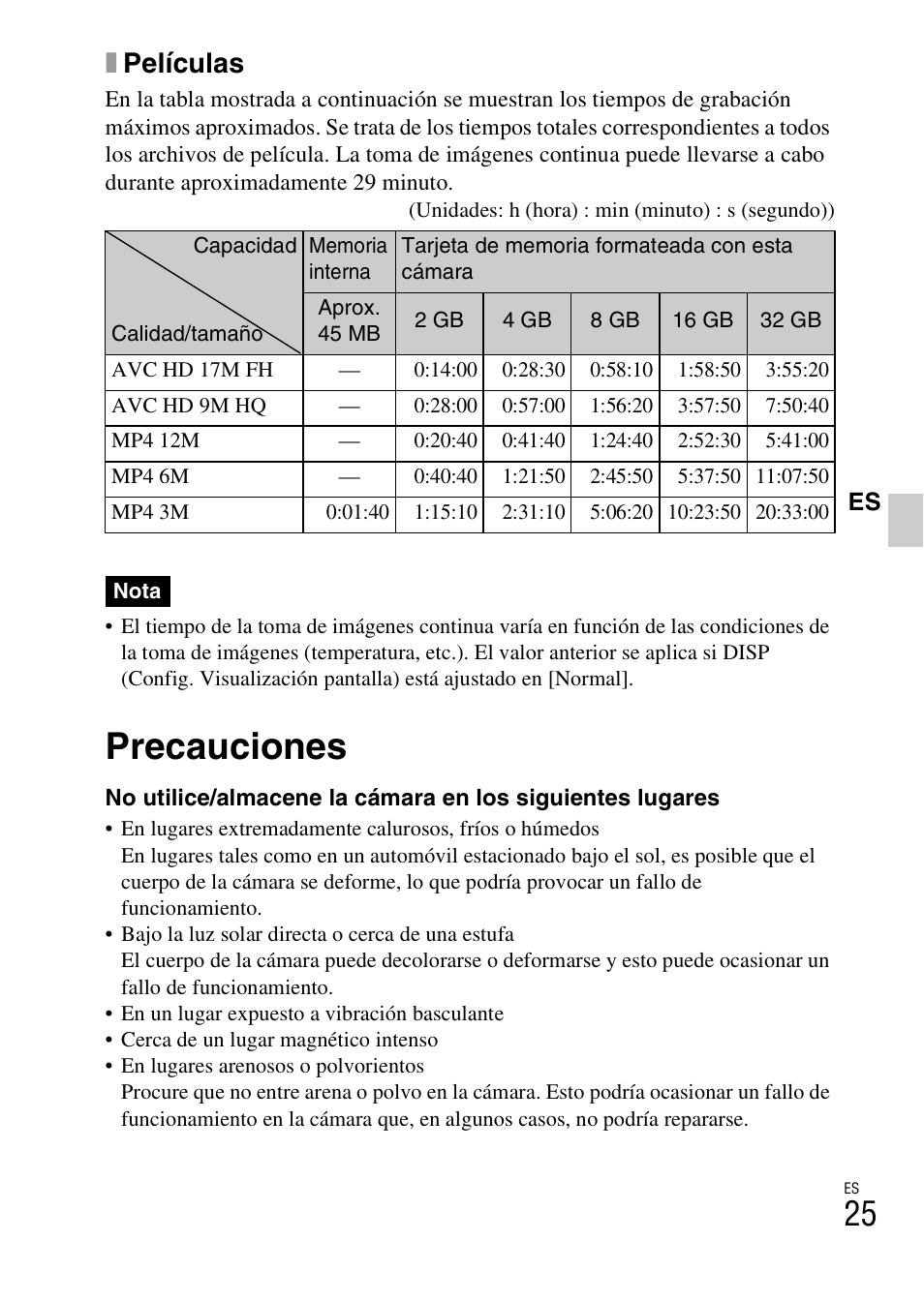 Precauciones, Xpelículas | Sony CYBER-SHOT DSC-HX5/HX5V User Manual | Page 55 / 60