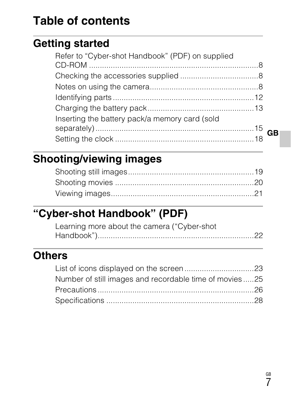 Sony CYBER-SHOT DSC-HX5/HX5V User Manual | Page 7 / 60