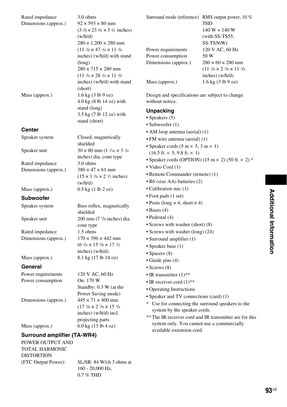 Ad dit ion al i n fo rmatio n | Sony DAV-FX900W User Manual | Page 93 / 112