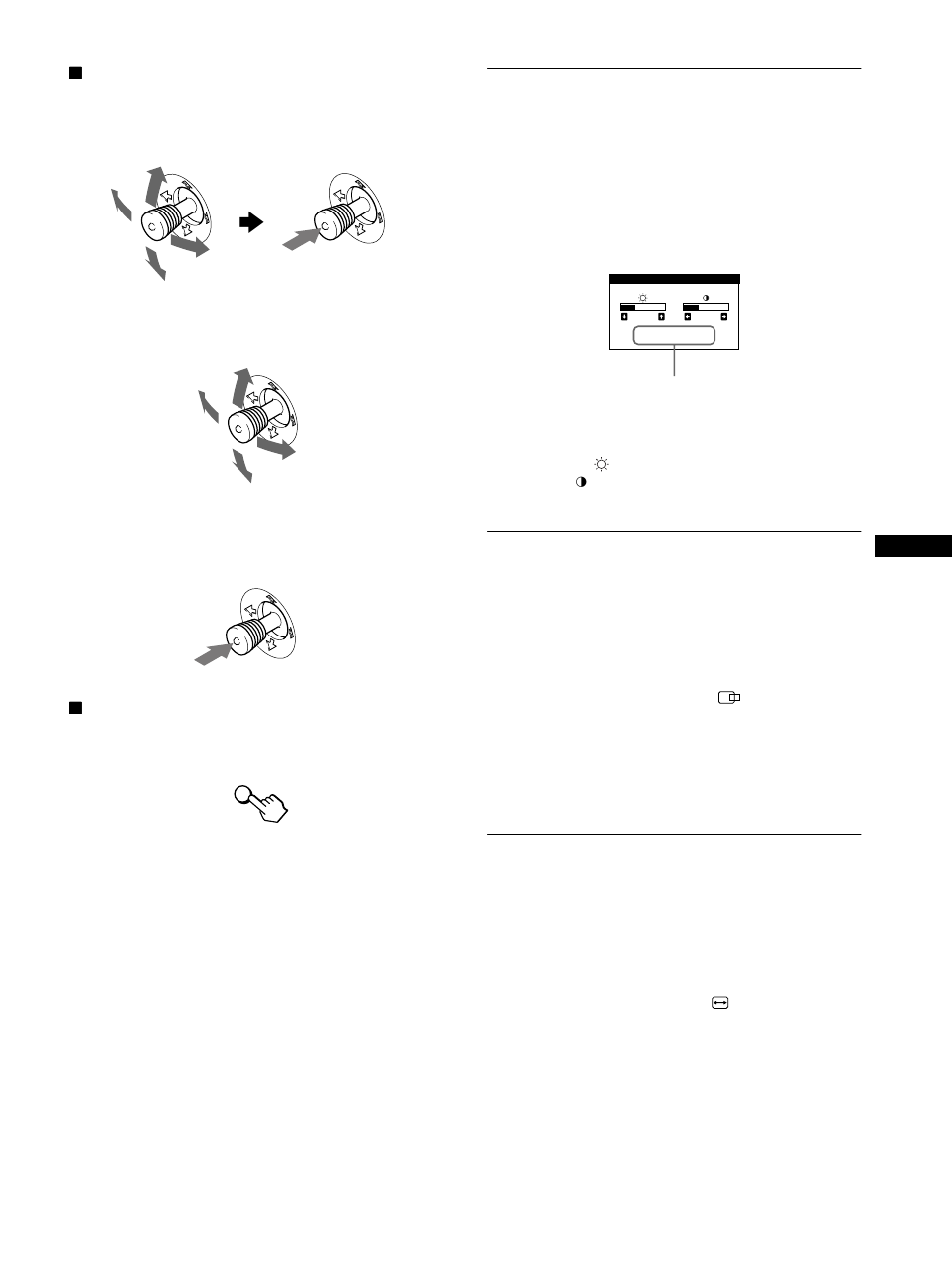 Adjusting the brightness and contrast, Adjusting the centering of the picture (center), Adjusting the size of the picture (size) | Sony GDM-F400T9 User Manual | Page 11 / 84