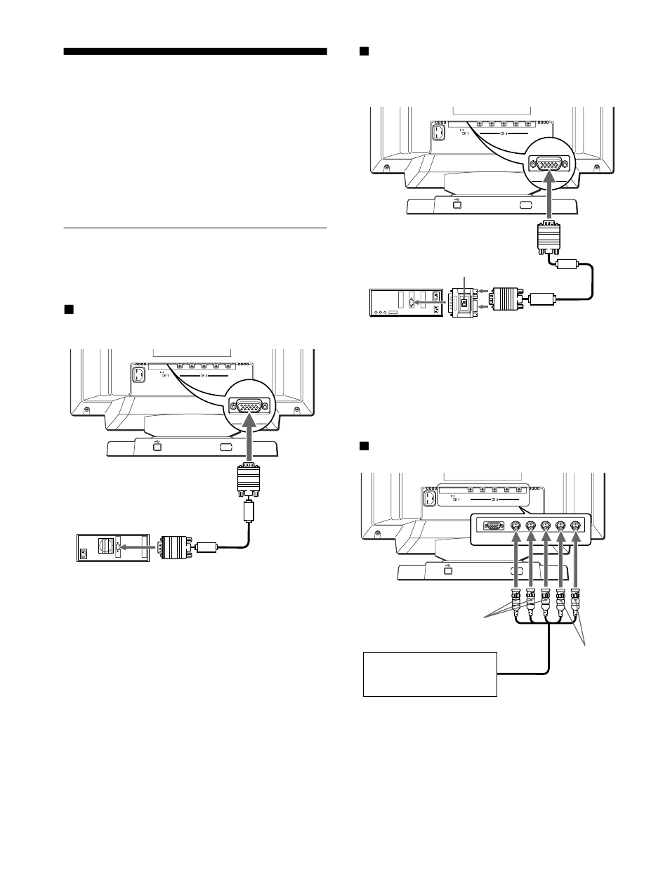 Installazione, Punto 1: collegamento del monitor al computer, Punto 1:collegamento del monitor al computer | Xcollegamento ai cinque connettori bnc | Sony GDM-F400T9 User Manual | Page 70 / 84