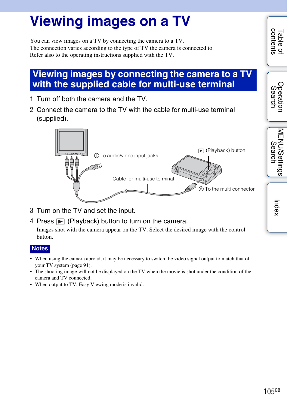 Viewing images on a tv | Sony Cyber-shot 4-162-397-11(1) User Manual | Page 105 / 137