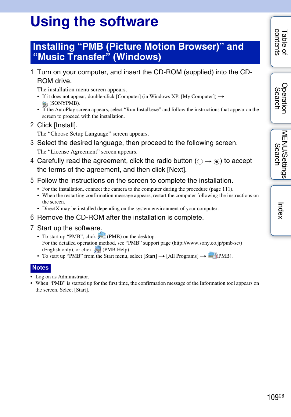 Using the software | Sony Cyber-shot 4-162-397-11(1) User Manual | Page 109 / 137