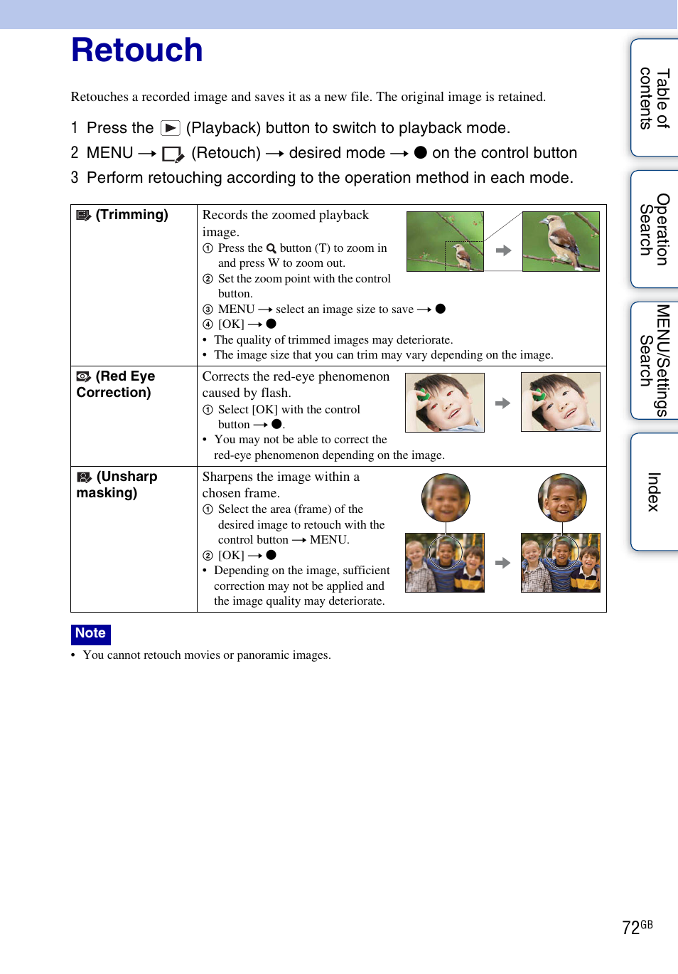 Retouch | Sony Cyber-shot 4-162-397-11(1) User Manual | Page 72 / 137
