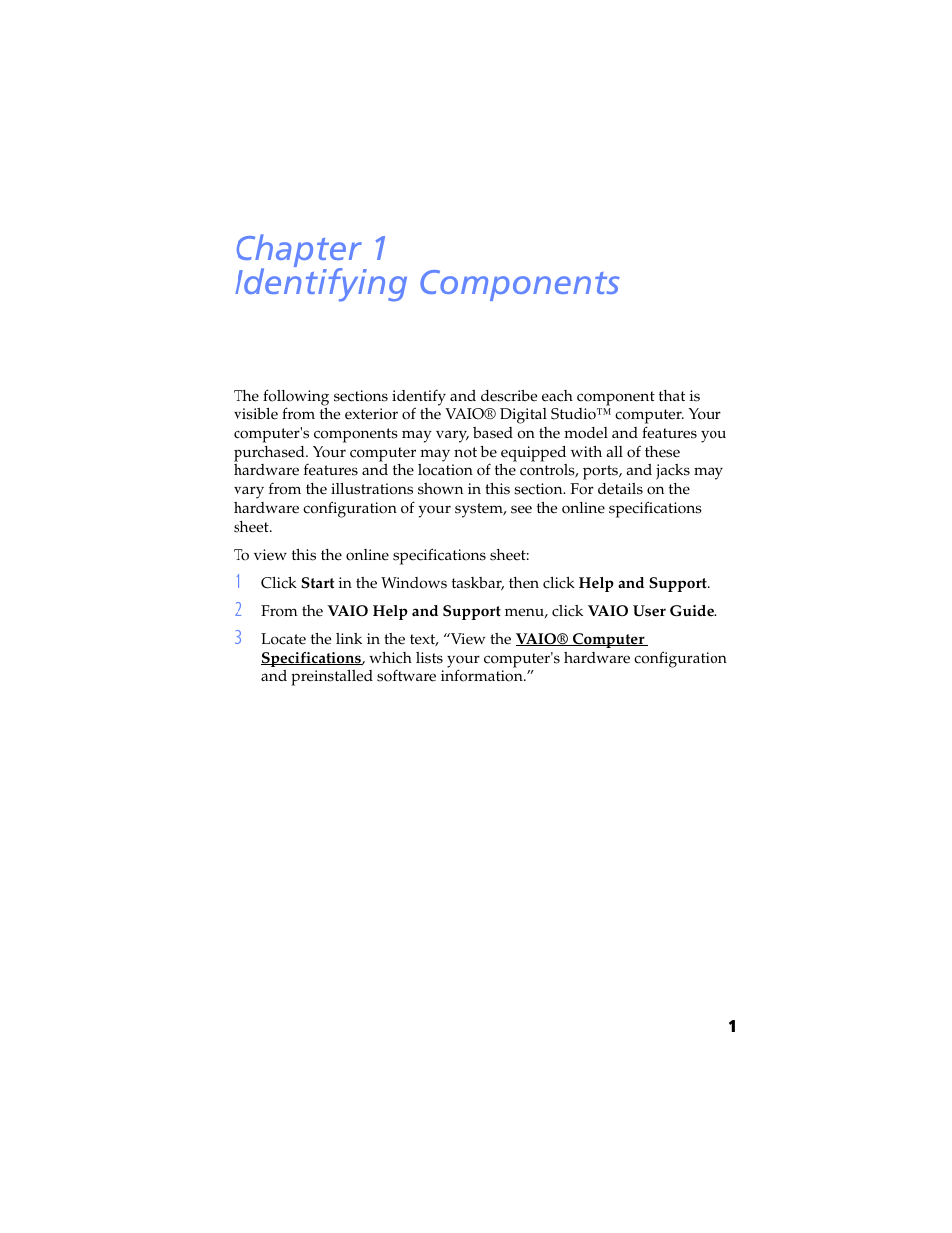Identifying components, Chapter 1 — identifying components, Chapter 1 identifying components | Sony PCV-RXP-RZP User Manual | Page 15 / 100