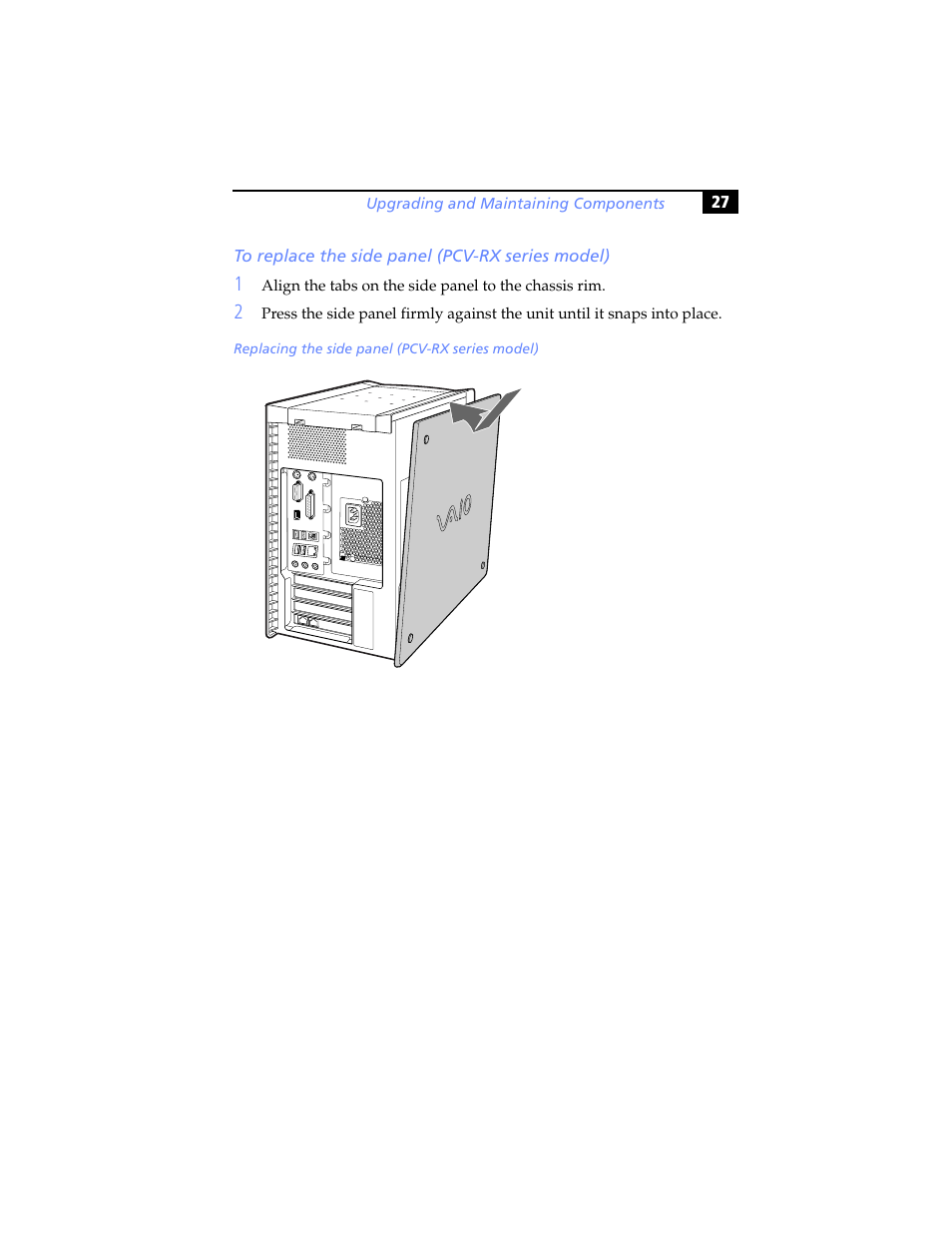 To replace the side panel (pcv-rx series model) | Sony PCV-RXP-RZP User Manual | Page 41 / 100