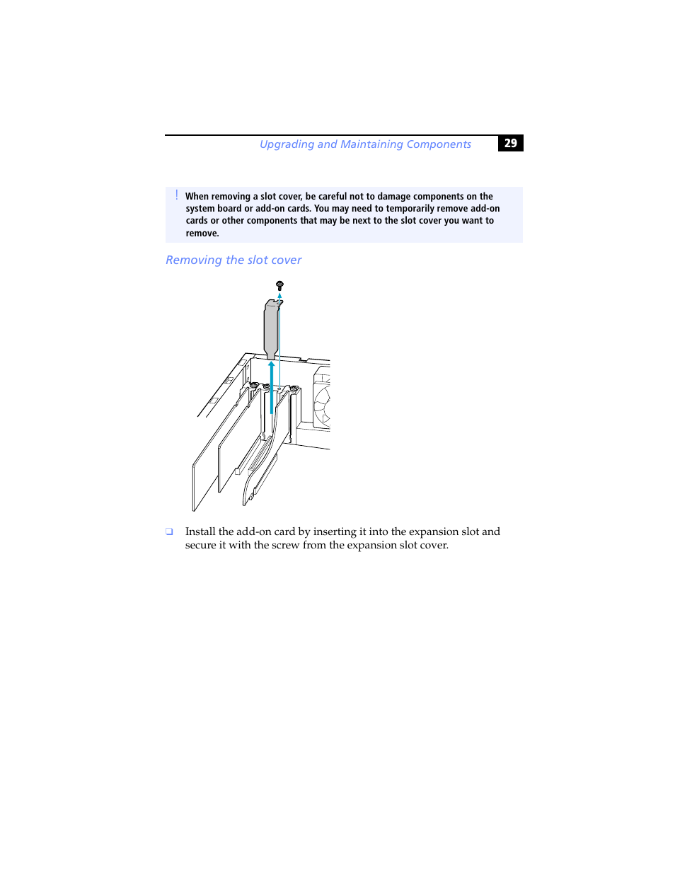 Removing the slot cover | Sony PCV-RXP-RZP User Manual | Page 43 / 100