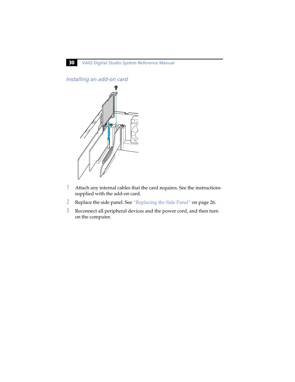 Installing an add-on card | Sony PCV-RXP-RZP User Manual | Page 44 / 100