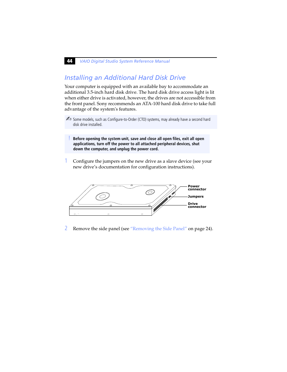 Installing an additional hard disk drive | Sony PCV-RXP-RZP User Manual | Page 58 / 100