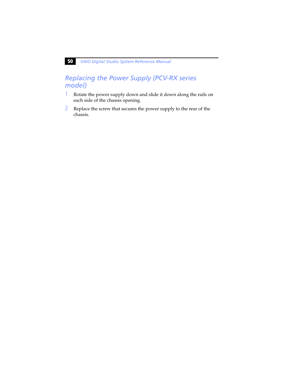 Replacing the power supply (pcv-rx series model), Replacing the power supply, Pcv-rx series model) | Sony PCV-RXP-RZP User Manual | Page 64 / 100