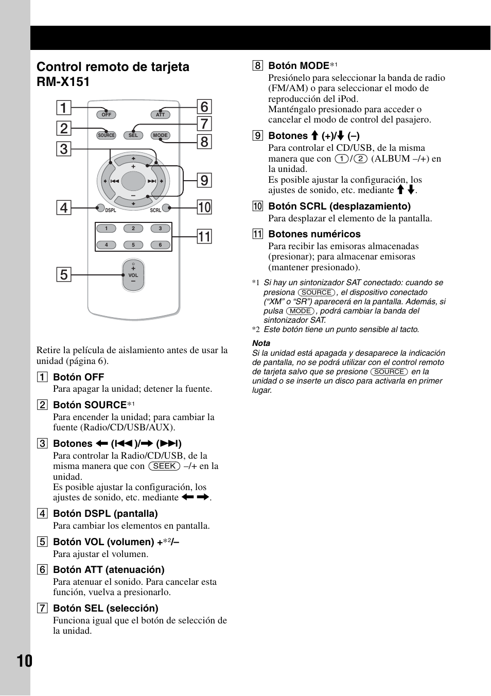 Control remoto de tarjeta rm-x151 | Sony CDX-GT700HD User Manual | Page 36 / 56