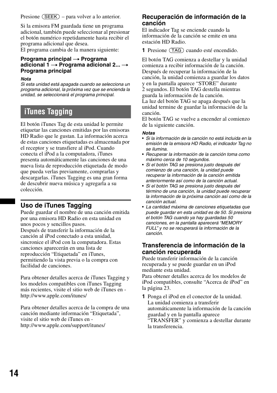 Itunes tagging, Uso de itunes tagging | Sony CDX-GT700HD User Manual | Page 40 / 56