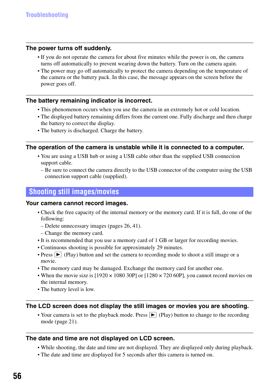 Shooting still images/movies | Sony bloggie MHS-CM5 User Manual | Page 56 / 69