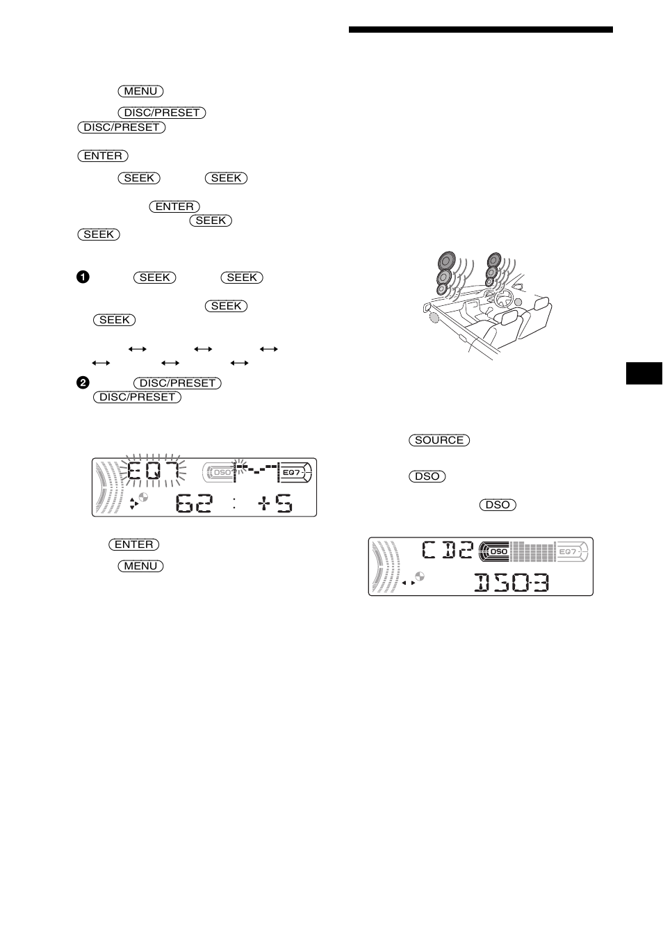 Setting the dynamic soundstage organizer (dso), Setting the dynamic soundstage organizer, Dso) | Sony CDX-FW570 User Manual | Page 23 / 64