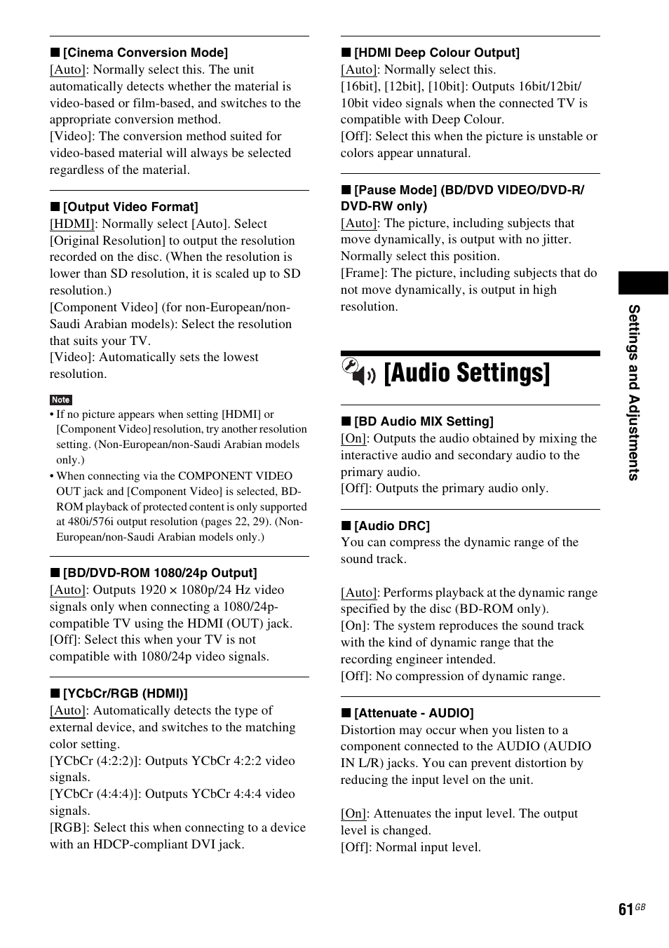 Audio settings | Sony BDV-E980W User Manual | Page 61 / 84