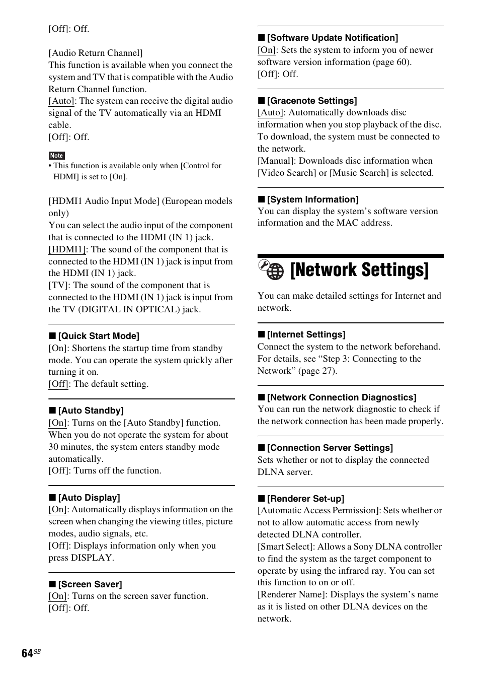 Network settings | Sony BDV-E980W User Manual | Page 64 / 84