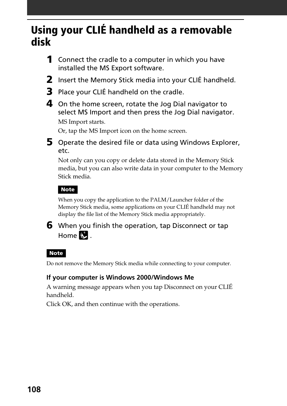 Using your clié handheld as a removable disk | Sony PEG-N760C User Manual | Page 108 / 119