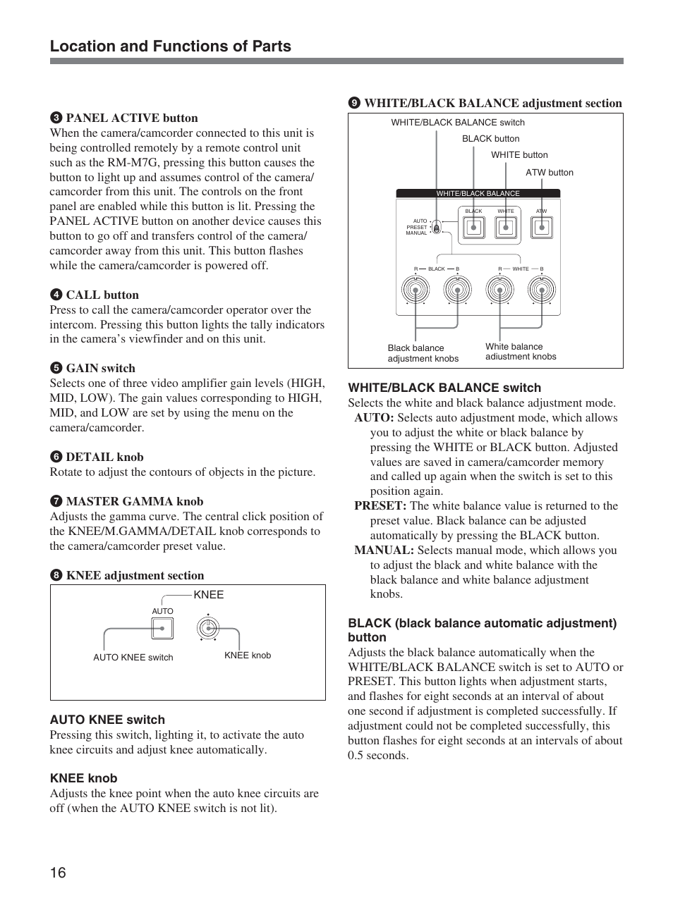 Location and functions of parts | Sony CCU-D50 User Manual | Page 16 / 31