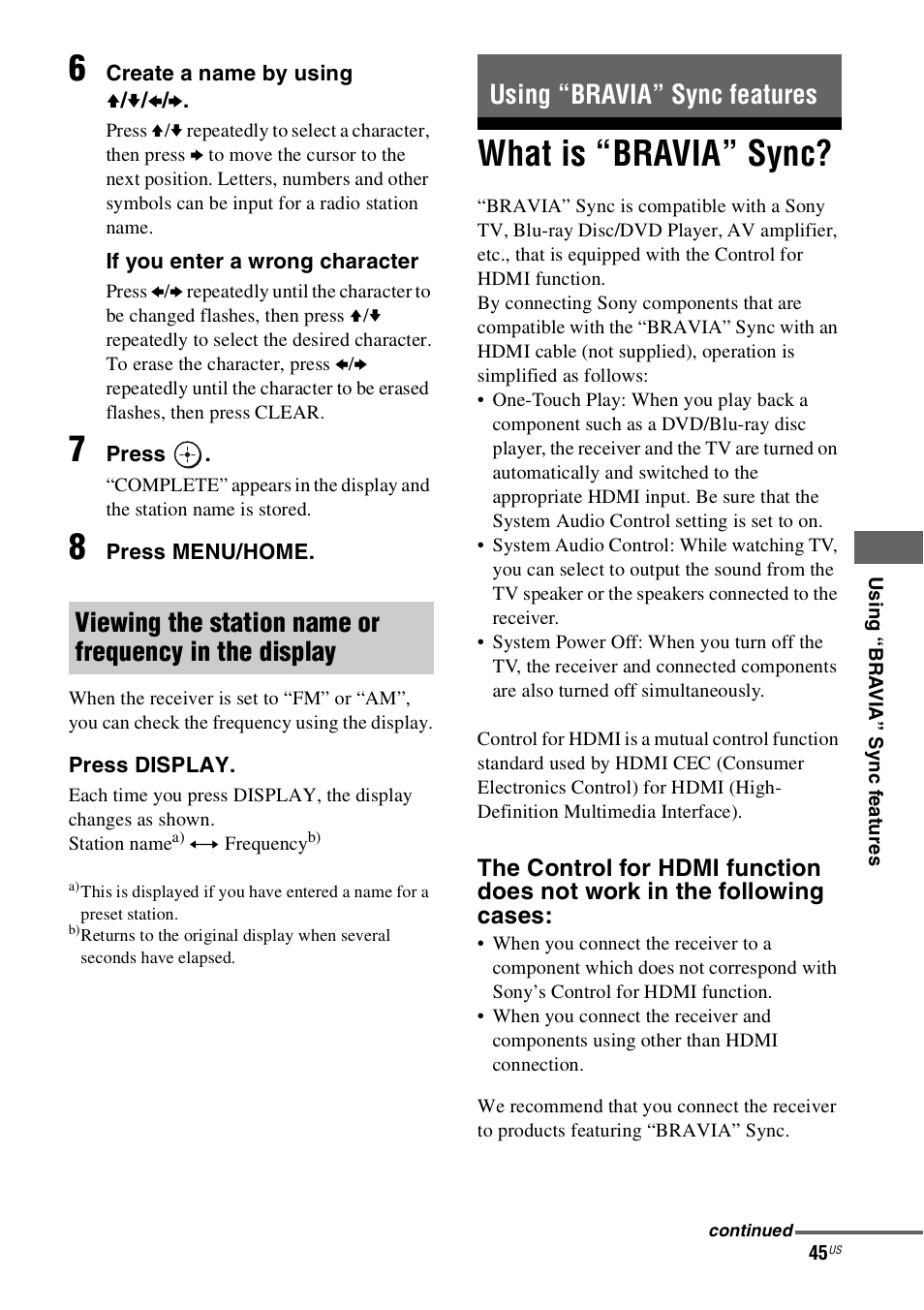 Using “bravia” sync features, What is “bravia” sync | Sony 4-130-033-13(1) User Manual | Page 45 / 72