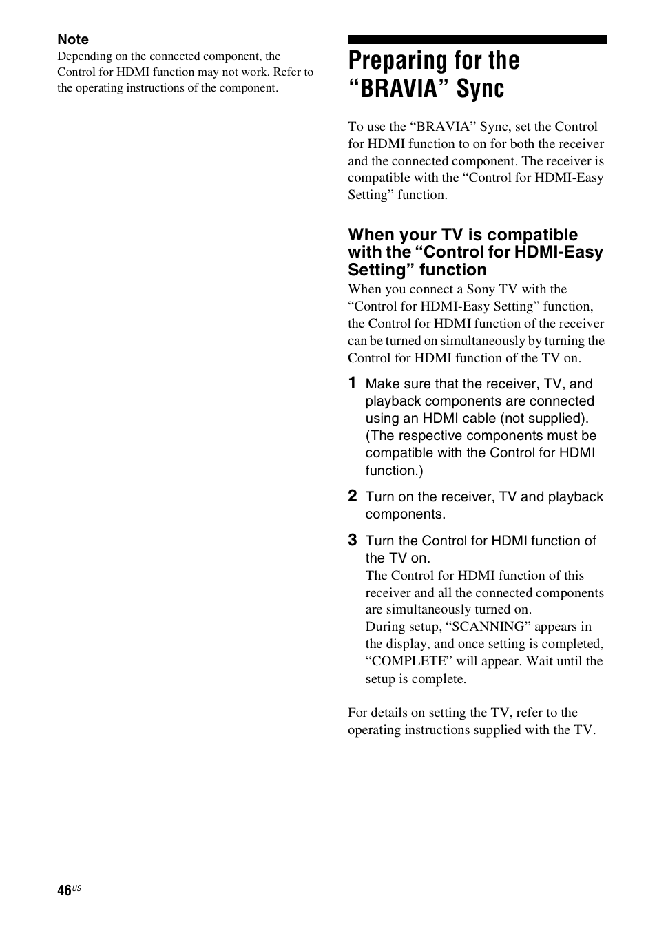 Preparing for the “bravia” sync | Sony 4-130-033-13(1) User Manual | Page 46 / 72