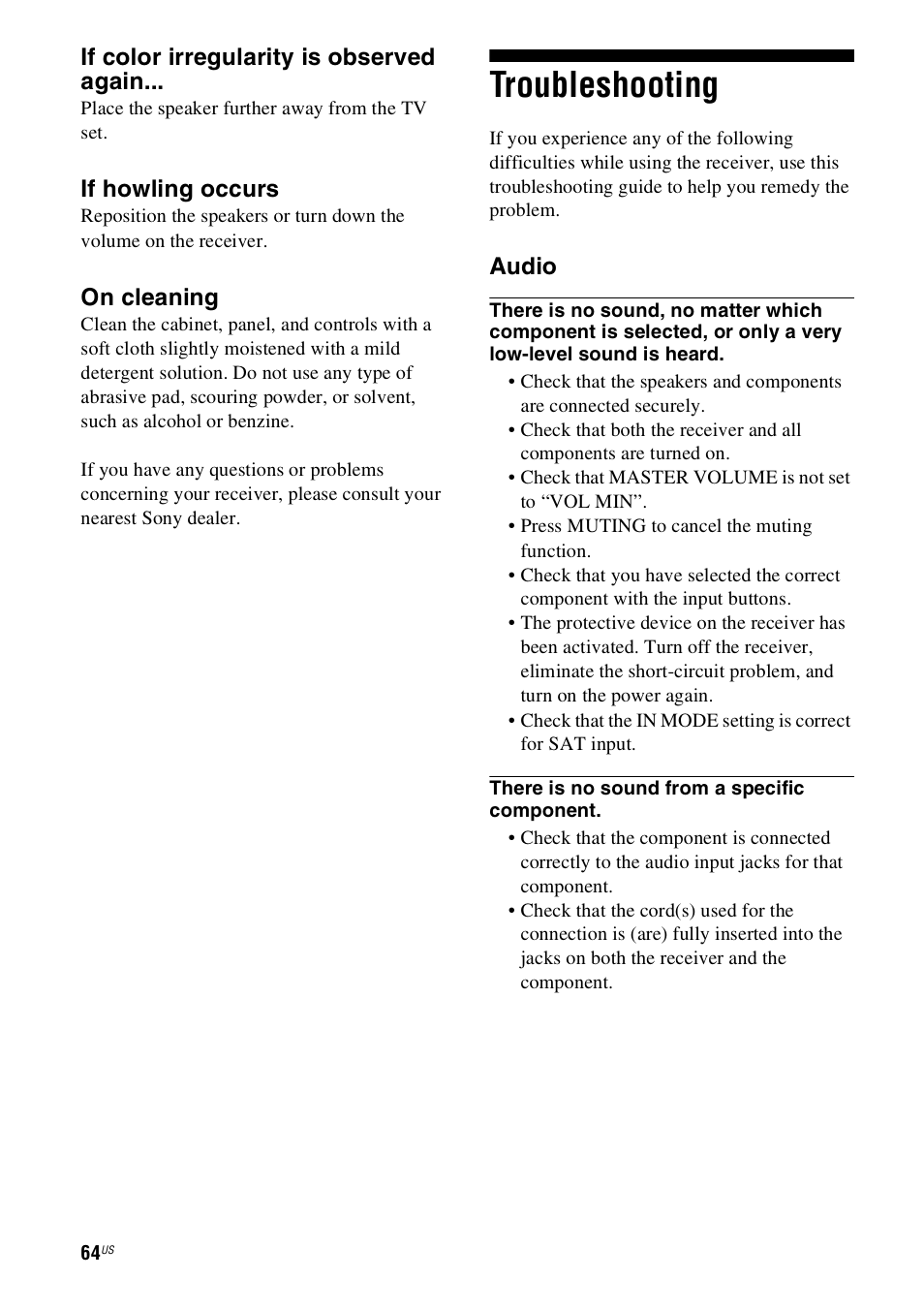 Troubleshooting | Sony 4-130-033-13(1) User Manual | Page 64 / 72
