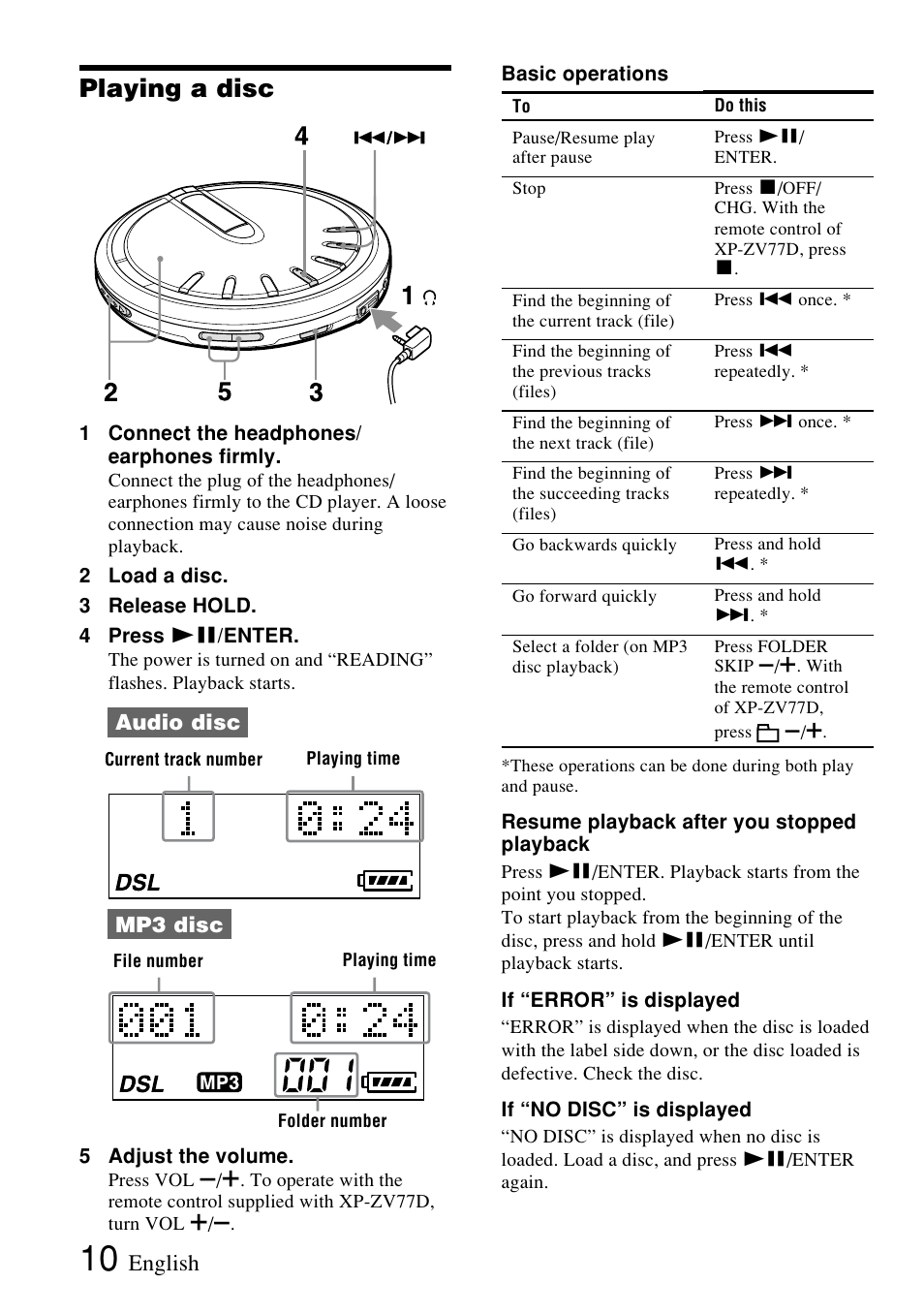 Playing a disc, English | Sony XP-ZV77D User Manual | Page 10 / 28