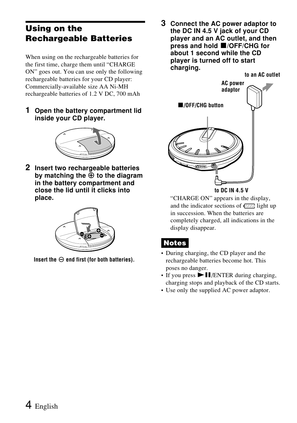 Using on the rechargeable batteries | Sony XP-ZV77D User Manual | Page 4 / 28